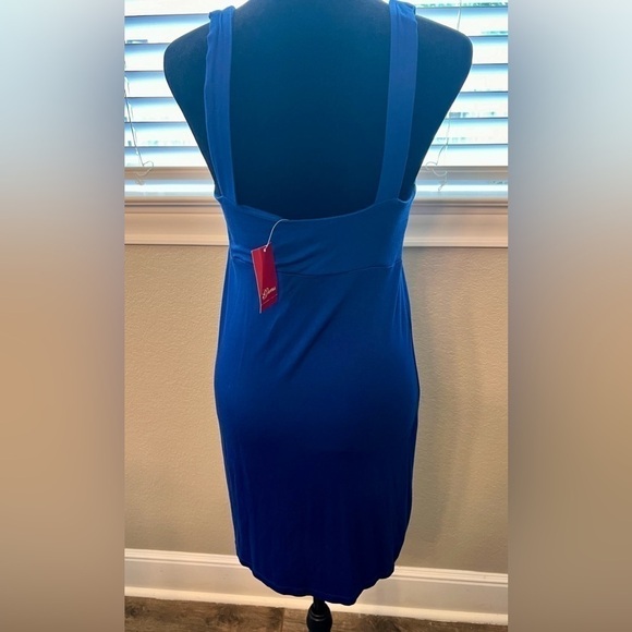 NWT Guess midi halter dress. Beautiful royal blue. Rayon, spandex fabric. Size L - Picture 3 of 9